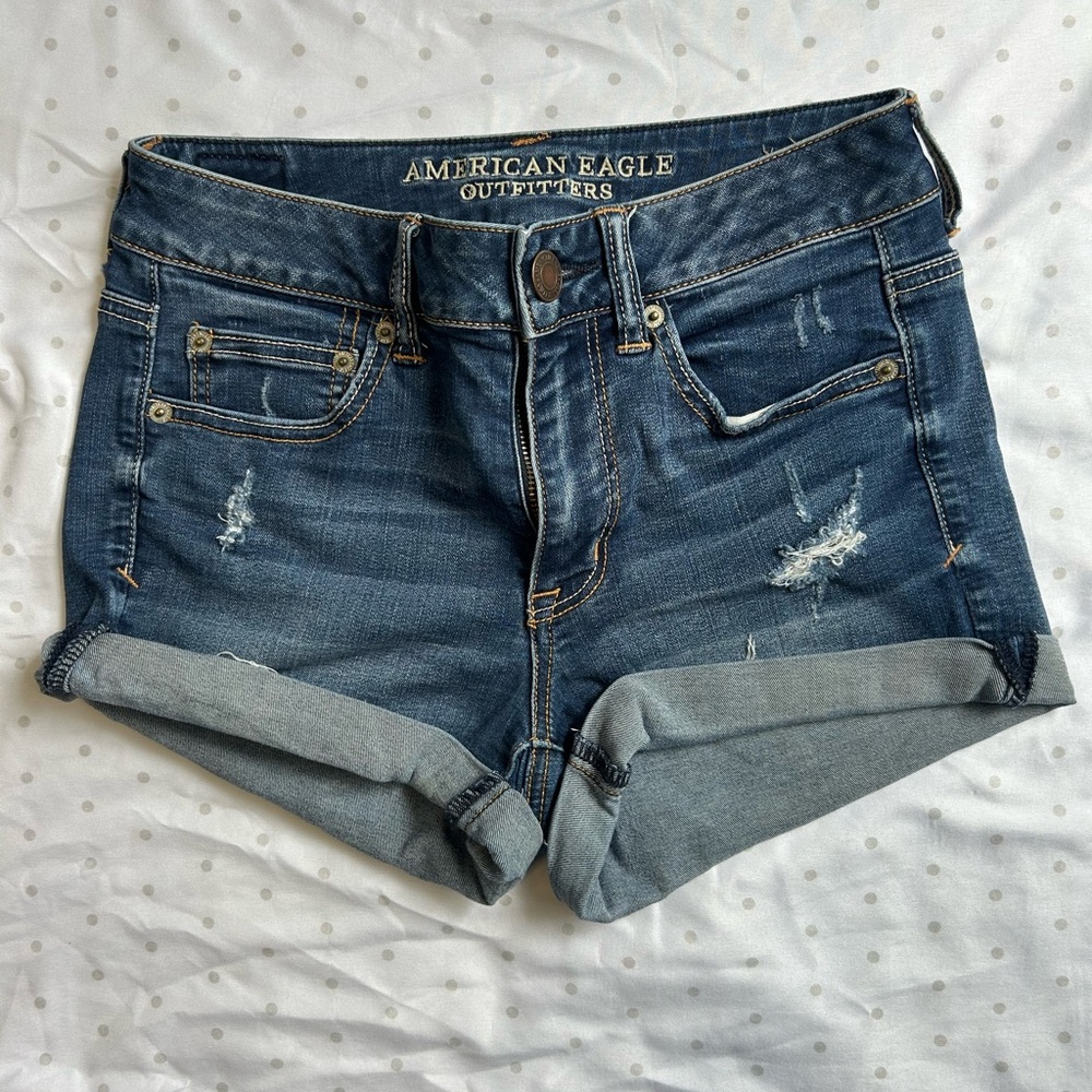 American Eagle Outfitters Blue Distressed Jean Shorts
